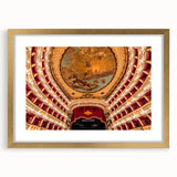 Abstract art print of Naples with muted gold and blue tones on a framed canvas, suitable for dining room decor.