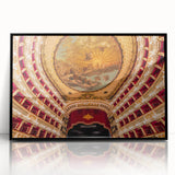 Large abstract wall art depicting a Naples, Italy scene in mid-century modernist style, framed in black acrylic.