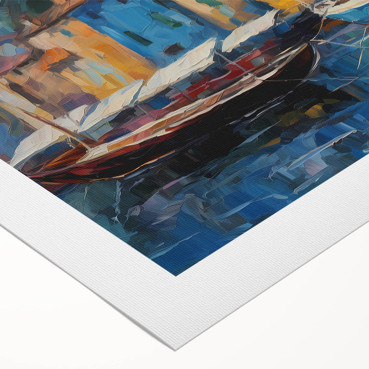 Art deco poster of Portofino, Italy, featuring pastel-colored seaside buildings on rolled canvas.
