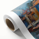 Art deco poster of Portofino, Italy with vibrant blue and green tones on rolled canvas.