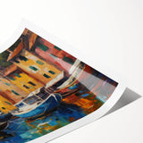 Extra large wall art featuring line art flowers and a scenic Portofino, Italy view in muted colors on a rolled print.