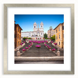 Extra large abstract art print depicting a textured scenery of Rome in silver frame, ideal for living room decor.