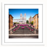 Textured art print of an abstract Rome scenery in muted earth tones on a white framed canvas, ideal for bedroom wall decor.