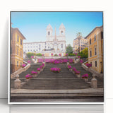 Mid-century modernist art of Rome's cityscape in muted earth tones on a framed acrylic, ideal for nursery wall art.