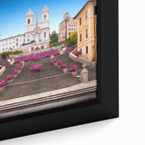 Extra large framed canvas depicting a textured, colorful Rome cityscape in mostly black tones, ideal for living room decor.