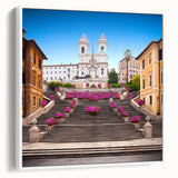Vintage poster art of Rome with colorful imagery on a large framed canvas, ideal for living room decor.