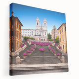 Side view of a stretched canvas featuring a detailed Roman scenery in earthy tones, ideal for kitchen wall art.