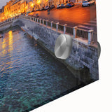 Large abstract wall art depicting Sicilian scenery in mid-century modernist style on acrylic, ideal for dining room ambiance.