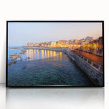 Large abstract wall art depicting a Sicilian landscape in muted earth tones, framed in black acrylic.