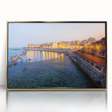 Art deco poster of a Sicilian landscape in muted gold tones, acrylic framed, ideal for modern art wall decor.