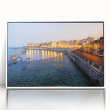 Framed acrylic print of a Sicilian landscape with muted earth tones, in a mid-century modernist style.