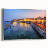 Framed canvas of a vintage-style Sicilian landscape painting featuring colorful art on a black background.