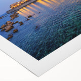 Art deco poster depicting a serene Sicilian landscape, on rolled canvas, ideal for dining room wall art.