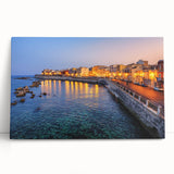 Large black and white stretched canvas featuring a Sicilian landscape, ideal for kitchen wall art.