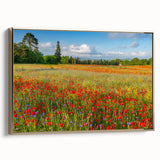 Framed canvas depicting a tranquil Tuscan landscape in muted earth tones, ideal for bedroom wall art.