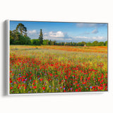 Vintage poster art of Tuscany landscape on framed canvas, featuring vibrant colors, ideal for living room decor.