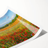 Extra large wall art featuring a line art illustration of Tuscan floral scenery in muted earth tones on rolled canvas.