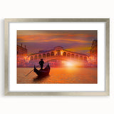 Extra large framed wall art of an abstract Venice scenery in muted earth tones, ideal for living room decor.