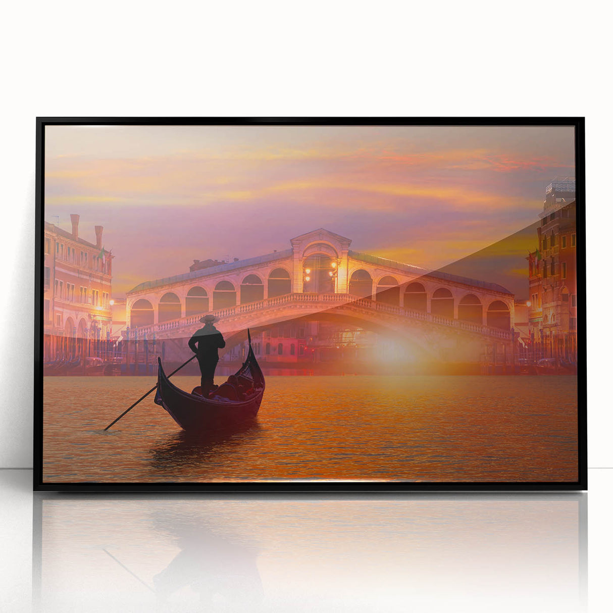 Large abstract wall art featuring a Venice scenery in muted earth tones on a framed acrylic.