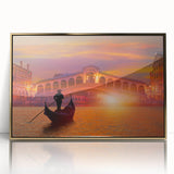 Framed acrylic painting of Venice scenery in art deco style with muted gold and blue tones, ideal for modern art wall decor.