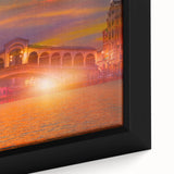 Black wall art featuring a textured Venice scenery in vibrant colors on a framed canvas, ideal for living room decor.