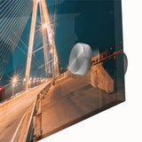 Large abstract wall art depicting a European landscape in muted earth tones on acrylic glass, ideal for dining room ambiance.