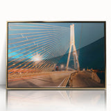 Art Deco poster of a European landscape in Latvia, rendered in gold tones on framed acrylic.