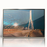 Large art print of a European landscape in Latvia, featuring muted green and blue tones on a framed acrylic.