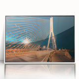 Mid-century modernist art depicting a European Latvian landscape in muted colors on a framed acrylic.