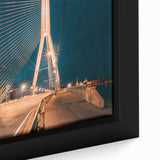 Extra large framed canvas depicting a textured, colorful European scenery, ideal for living room decor.