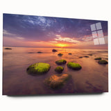 Large abstract wall art of a Lithuanian landscape in muted earth tones on acrylic glass.