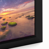 Extra large framed canvas featuring a textured, colorful depiction of a European Lithuanian scenery in black.