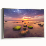 Framed canvas of a vintage-style Lithuanian landscape, with muted earth tones, ideal for bedroom wall art.