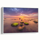 Framed canvas of a vintage European landscape painting featuring muted earth tones, ideal for living room decor.