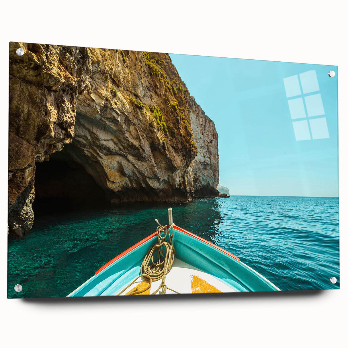Acrylic print of a European Malta scenery in muted earth tones, ideal for dining room decor.