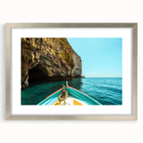 Extra large abstract art print of a European scenery in Malta, featuring textured silver frame, ideal for living room decor.