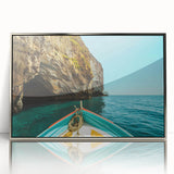 Large art print of a European Malta scenery in muted earth tones on a silver-framed acrylic.