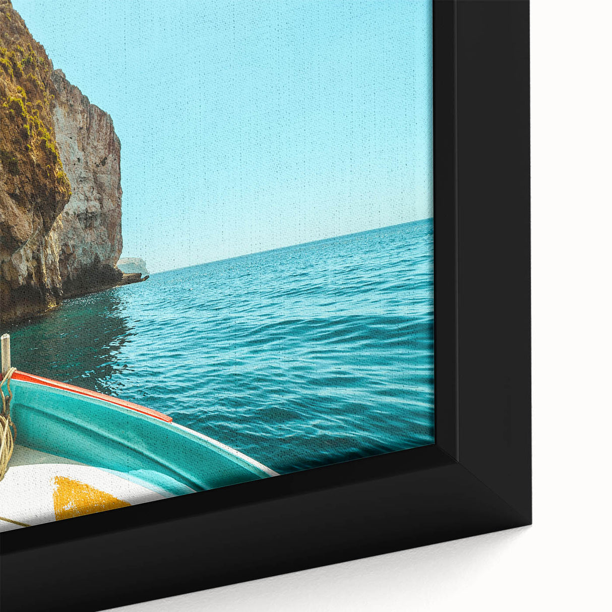 Extra large black wall art featuring a textured, colorful Malta scenery on framed canvas, ideal for living room decor.