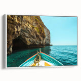Vintage poster art of a colorful Malta scenery on extra large framed canvas, ideal for living room decor.