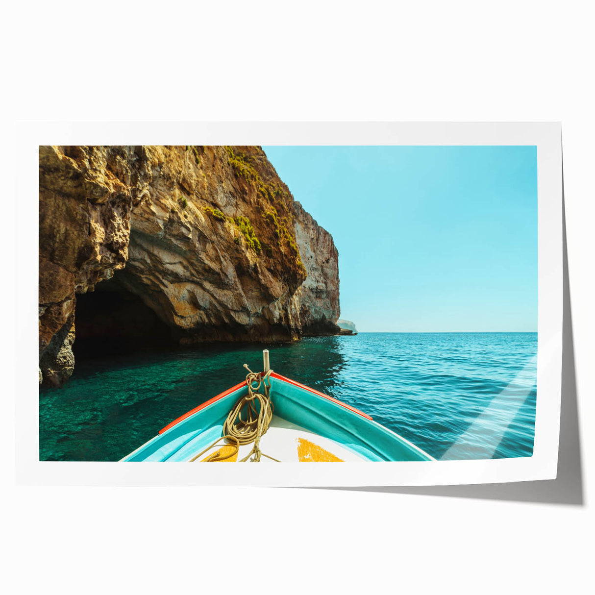 Extra large rolled print featuring a scenic view of Malta with vibrant blue and green tones, ideal for art wall dining room.