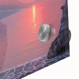 Large abstract wall art of the Mediterranean Sea in muted blue and green hues on acrylic glass, ideal for dining room decor.