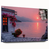 Acrylic print of a Mediterranean seascape in soft blue and turquoise, ideal for dining room decor.