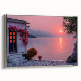 Framed canvas depicting a vintage Mediterranean seascape in vibrant colors.