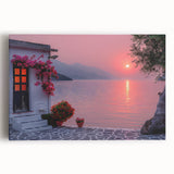 Black and white stretched canvas featuring a Mediterranean sea scenery, ideal for kitchen wall art.