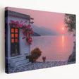 Large stretched canvas depicting the Mediterranean Sea and European coastline in vivid blue and white tones.