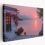 Large stretched canvas depicting the Mediterranean Sea and European coastline in vivid blue and white tones.