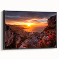 Black and white framed canvas of a vintage Monaco landscape, ideal for bedroom decor.