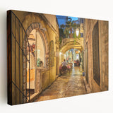 Large stretched canvas featuring a serene Montenegro landscape in soft blue and green tones, suitable for kitchen wall art.