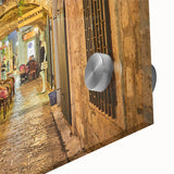 Large abstract wall art depicting a European scenery in Montenegro, rendered in mid-century modernist style on acrylic glass.