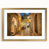 Extra large abstract art print of a European scenery in Montenegro, featuring textured strokes and a gold frame.